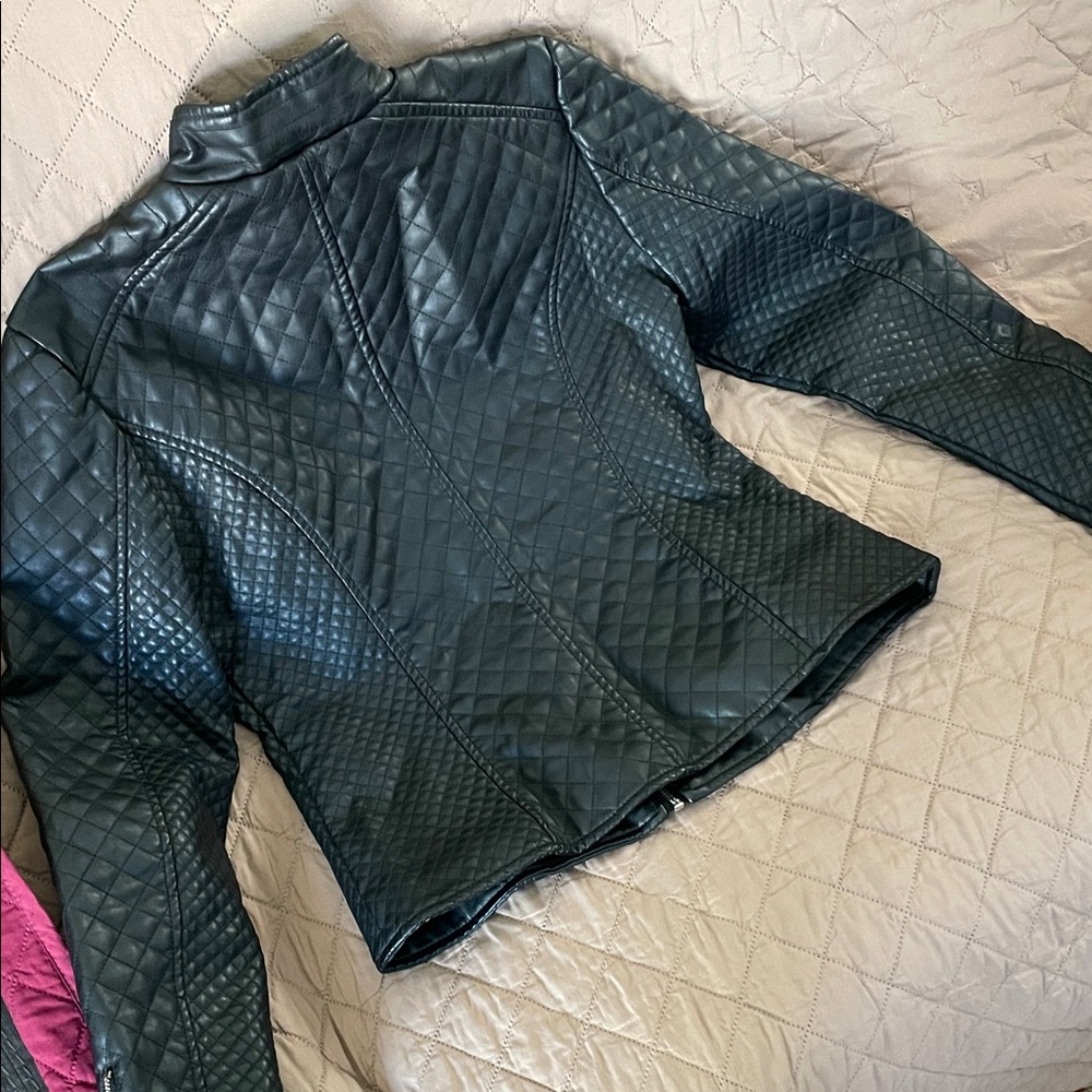 Baccini Quilted Dark Faux Leather Jacket - Picture 3 of 5